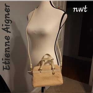 Etienne Aigner Dainty Savannah Minibag Neutral Paper Straw Crossbody Purse NWT
